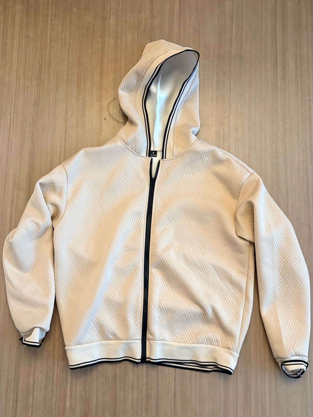 Ivory Quilted Zip Hoodie with Contrast Trim